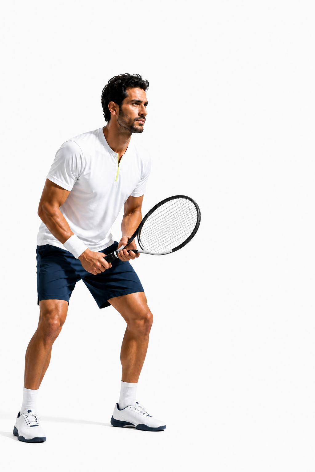 Tennis player ready to return a shot